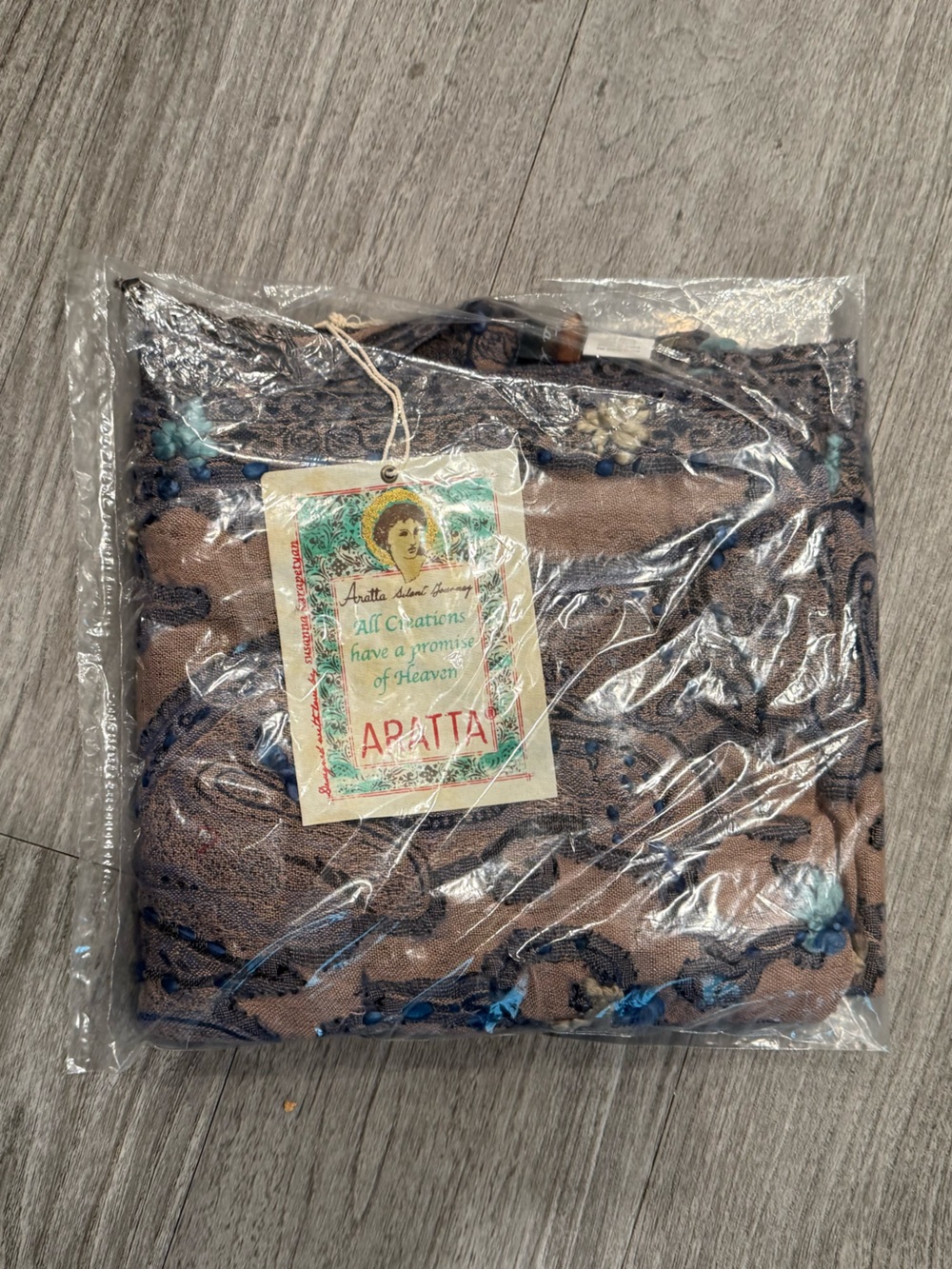 Aratta Taupe and Navy Embroidered Scarf/Runner - Picture 10 of 10